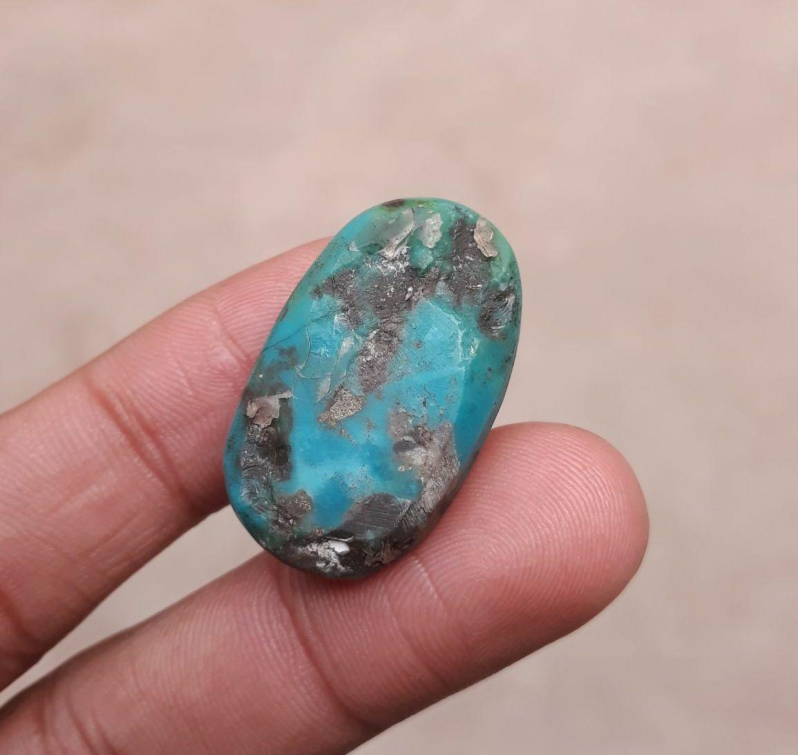 Natural Turquoise with Pyrite - Blue Matrix Turquoise - Shajri Feroza- 35ct-30x18mm Natural Turquoise with Pyrite - Blue Matrix Turquoise - Shajri Feroza- 35ct-30x18mm