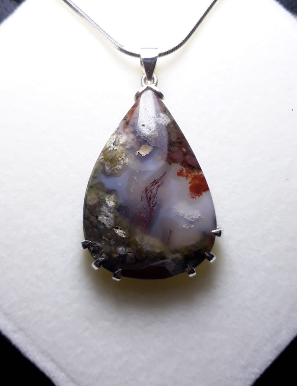 Indonesian Shajri Aqeeq (Moss Agate) pendant with Italian Silver Chain