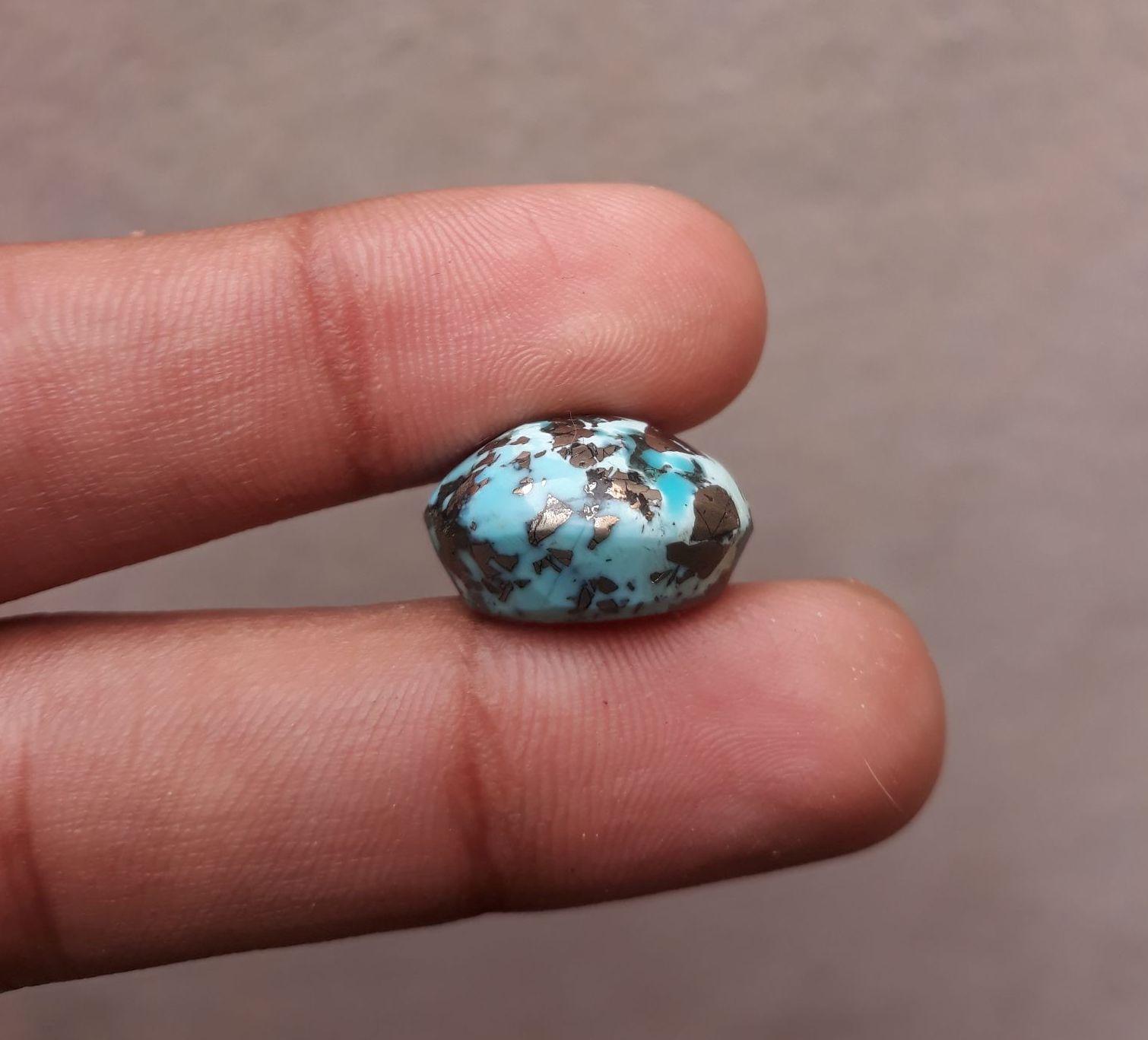 Natural Turquoise with Pyrite - Blue Matrix Turquoise - Shajri Feroza-23ct-17x15mm Natural Turquoise with Pyrite - Blue Matrix Turquoise - Shajri Feroza-23ct-17x15mm