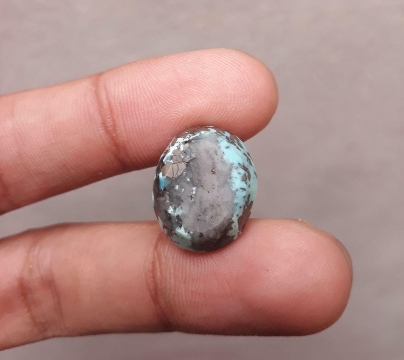Natural Turquoise with Pyrite - Blue Matrix Turquoise - Shajri Feroza-23ct-17x15mm Natural Turquoise with Pyrite - Blue Matrix Turquoise - Shajri Feroza-23ct-17x15mm