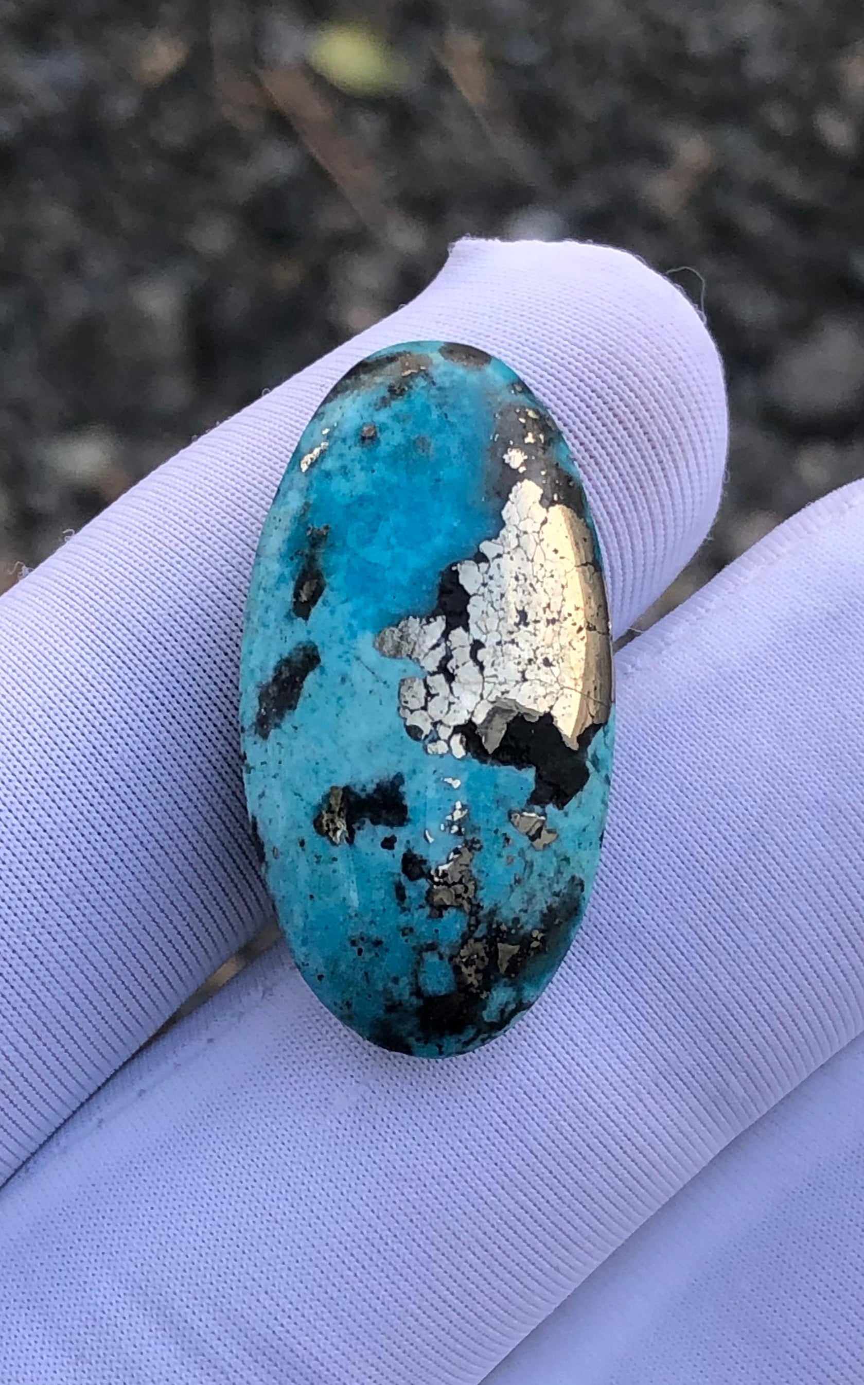 25ct Turquoise with Pyrite, Natural Feroza Stone Dimension 28x15mm