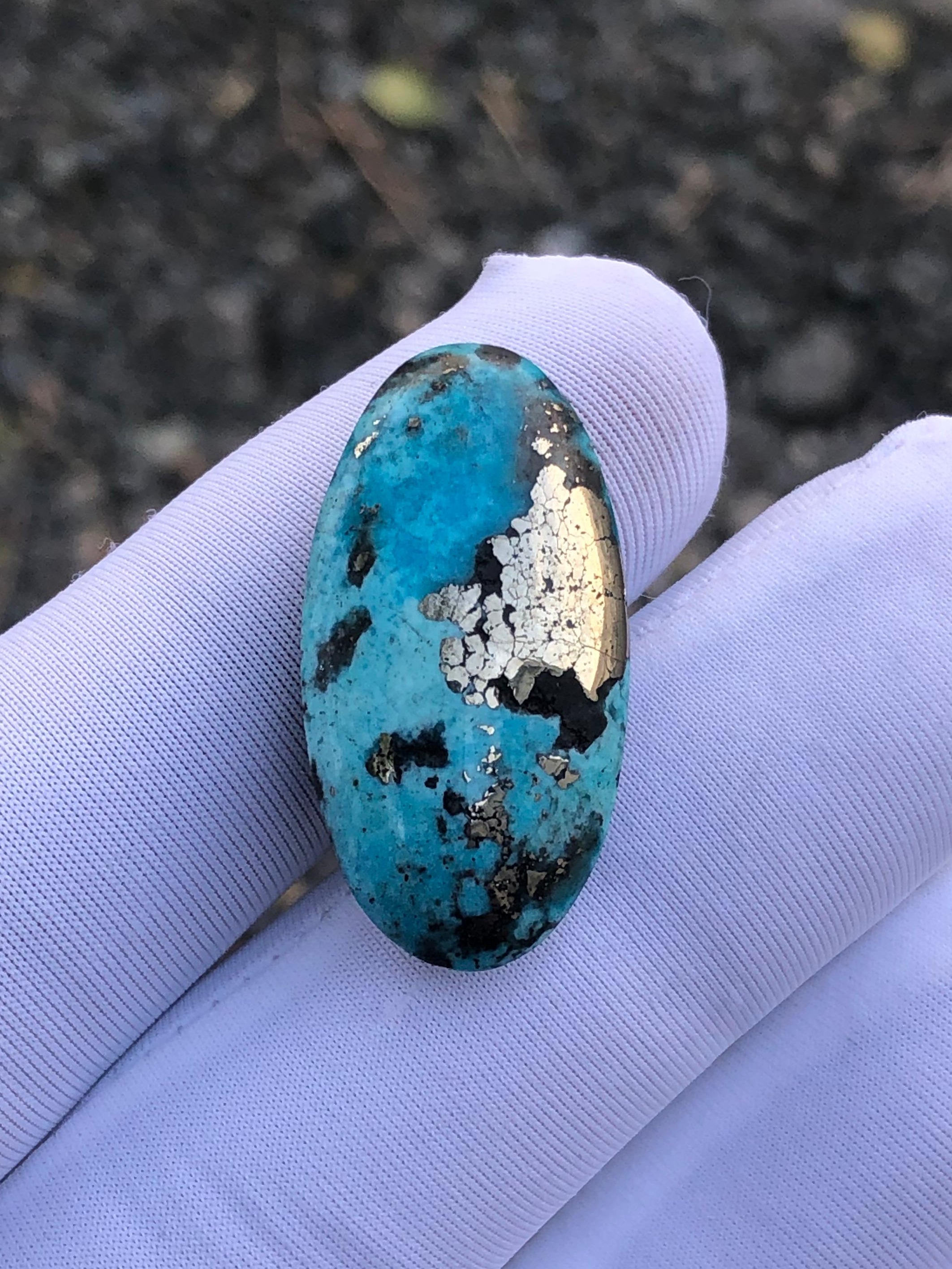 25ct Turquoise with Pyrite, Natural Feroza Stone Dimension 28x15mm