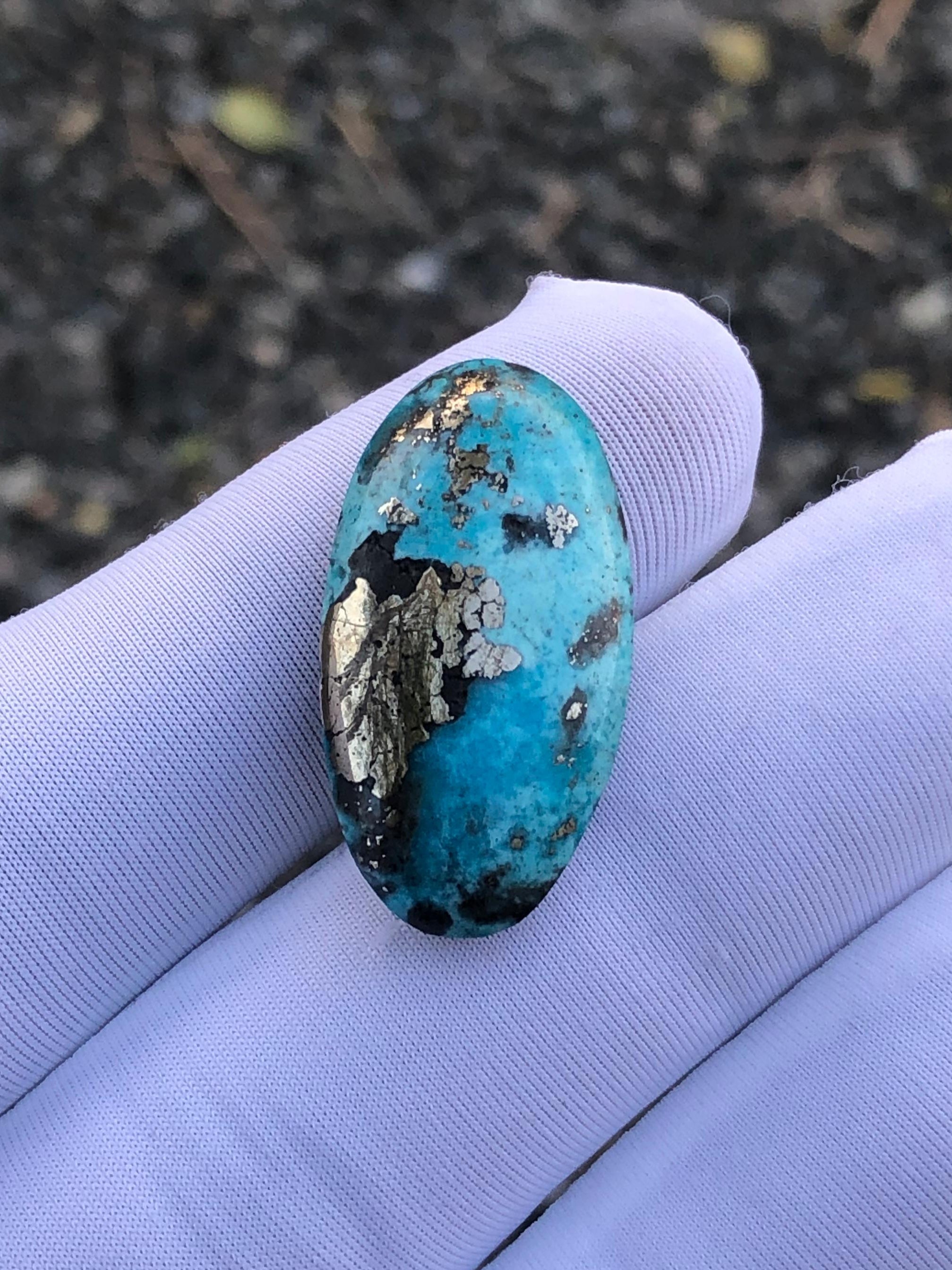 25ct Turquoise with Pyrite, Natural Feroza Stone Dimension 28x15mm