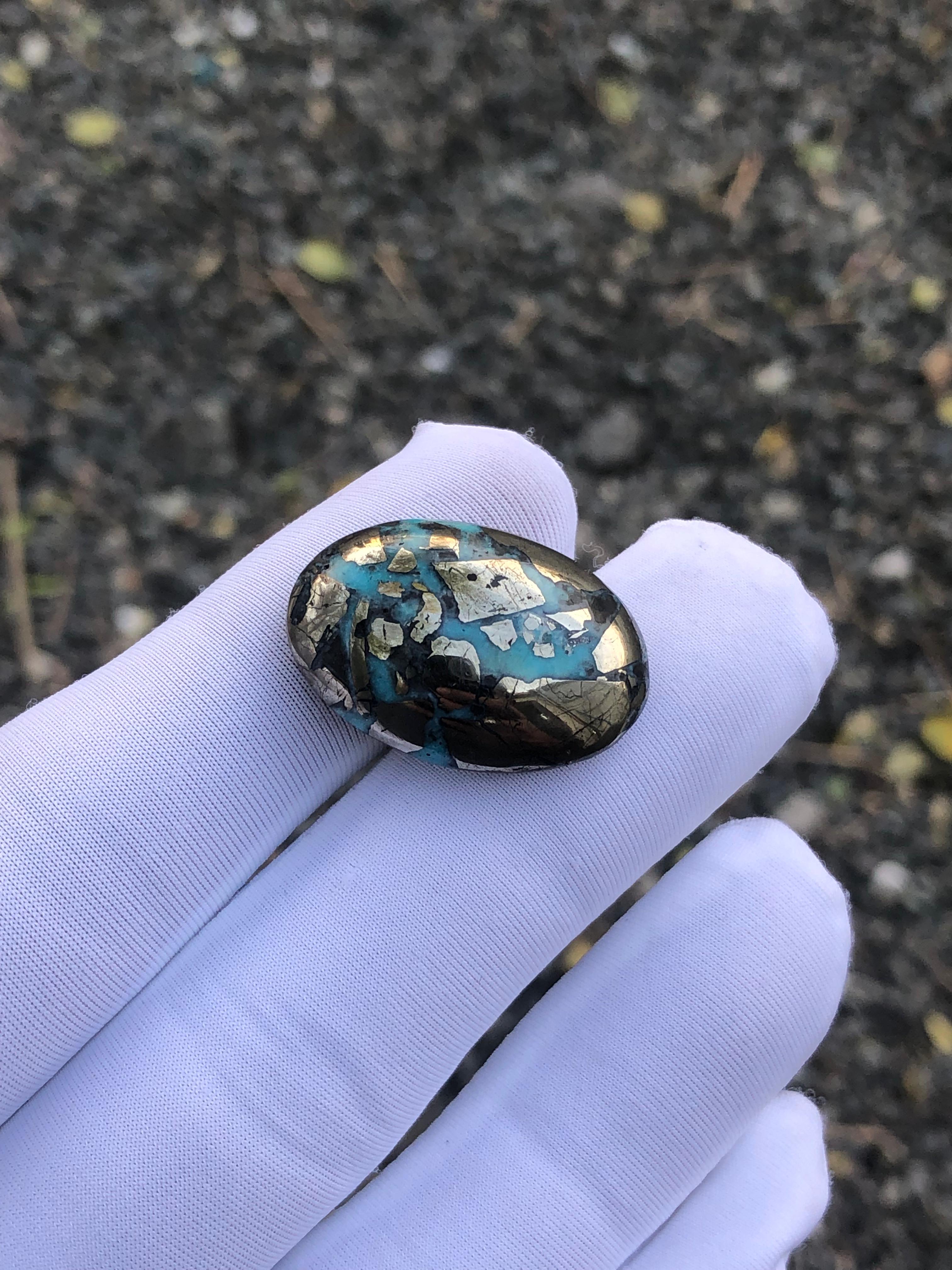 35ct Turquoise with Pyrite, Natural Feroza Stone Dimension 26x17mm