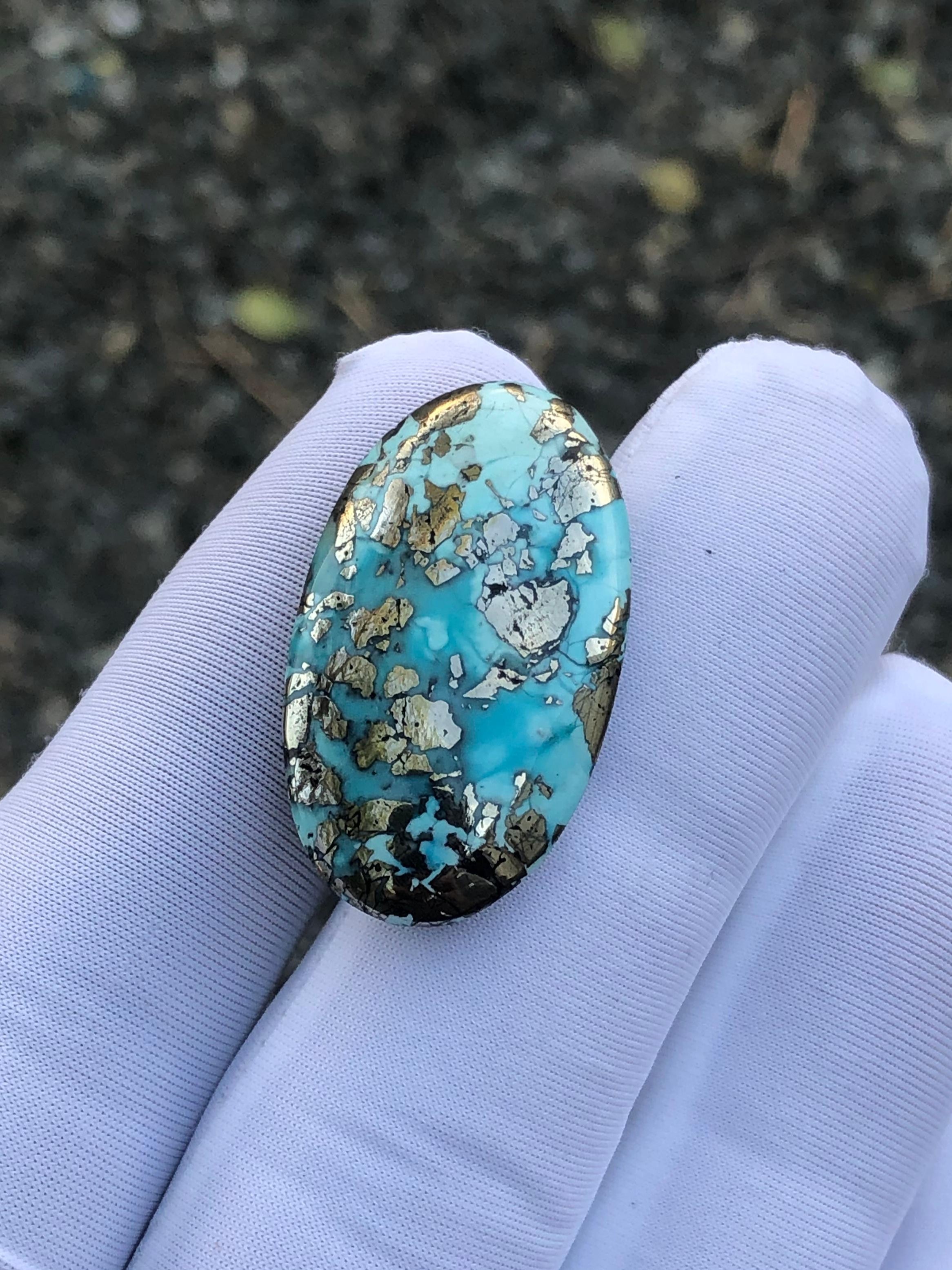 41ct Turquoise with Pyrite, Natural Feroza Stone Dimension 30x18mm