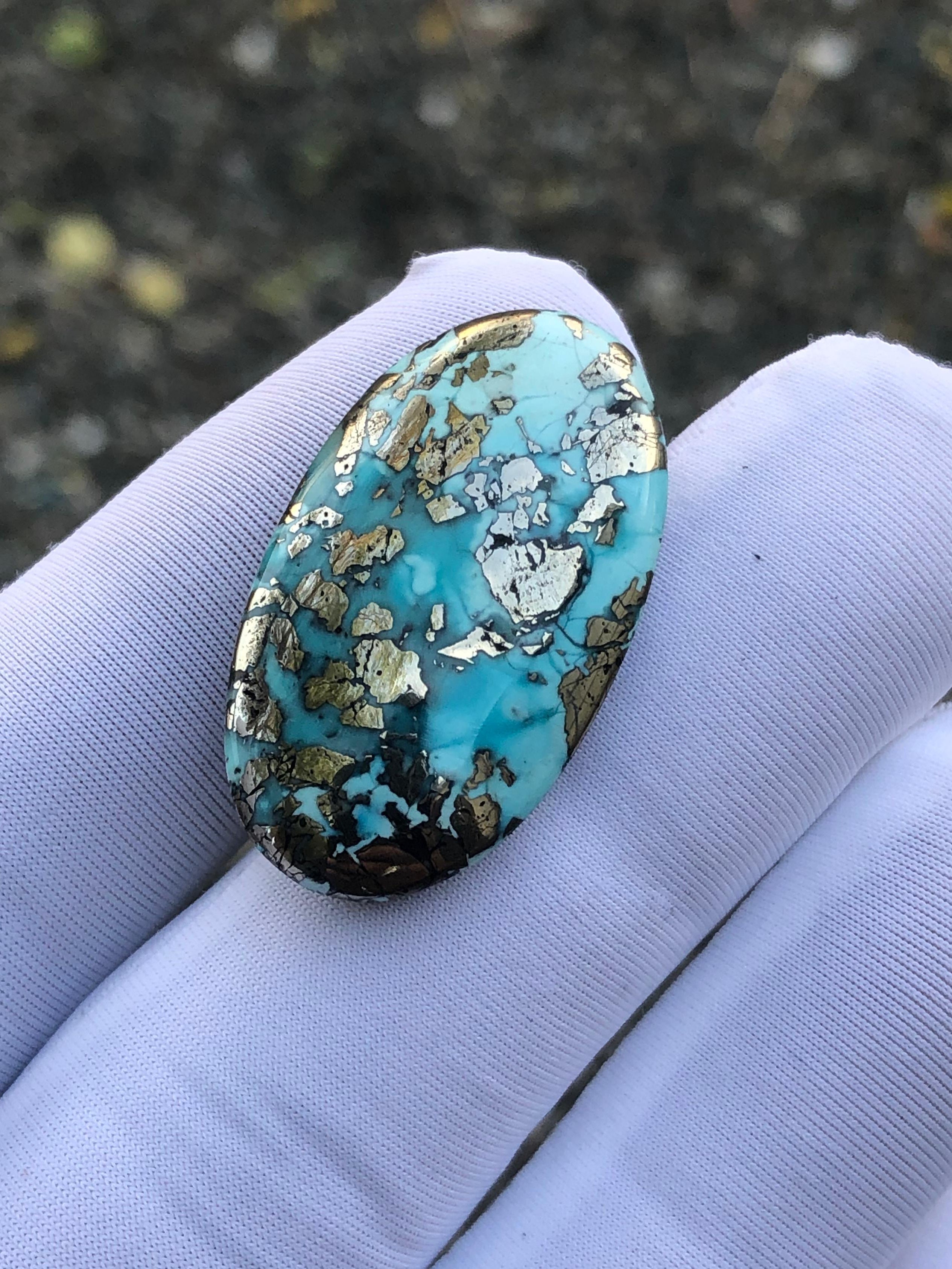 41ct Turquoise with Pyrite, Natural Feroza Stone Dimension 30x18mm