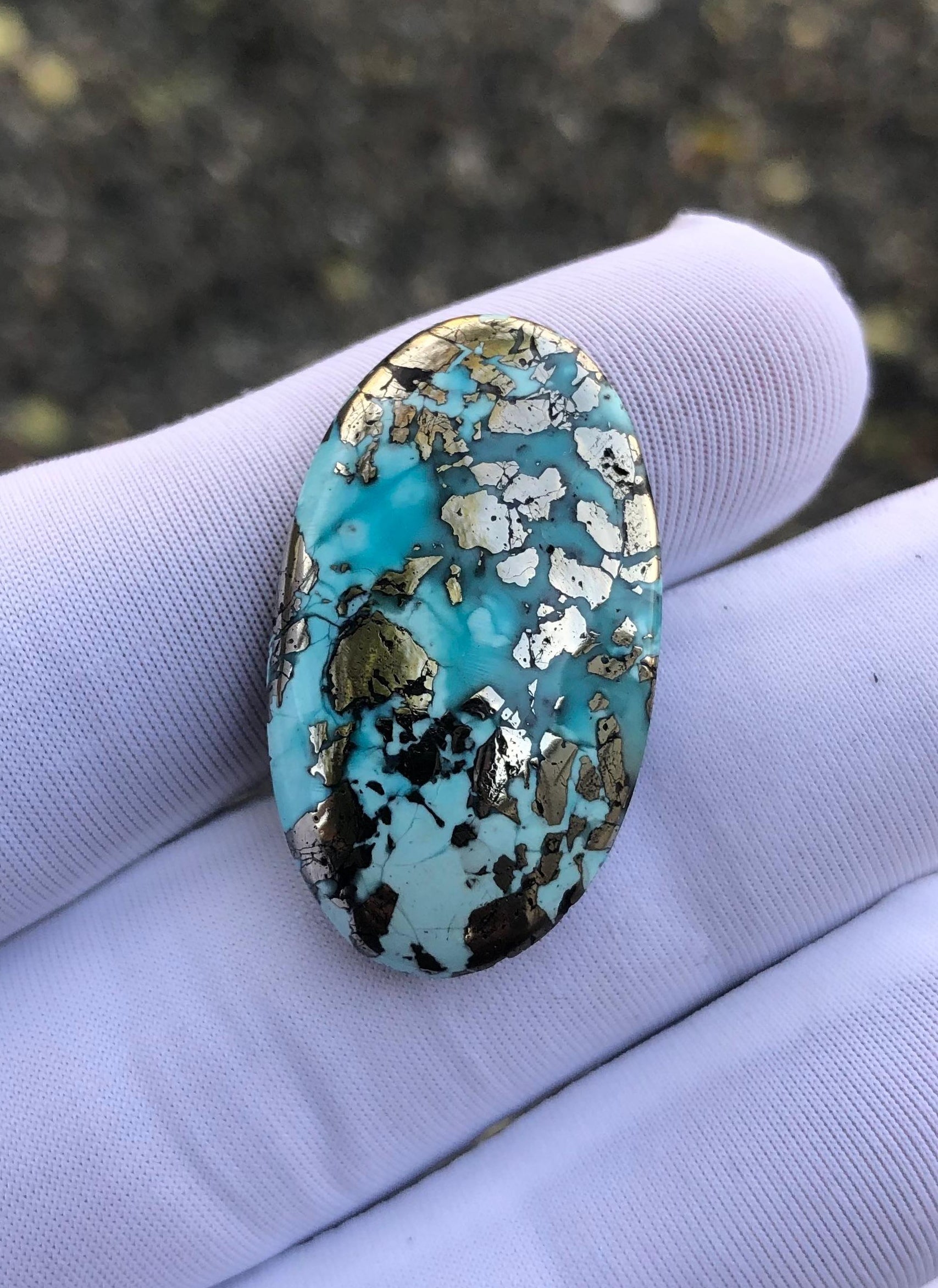 41ct Turquoise with Pyrite, Natural Feroza Stone Dimension 30x18mm