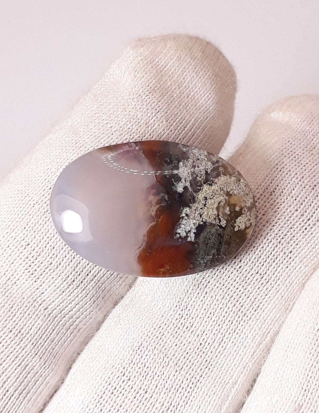 13.6ct- Natural Moss Agate Cabochon from Indonesia - 22 x 14mm