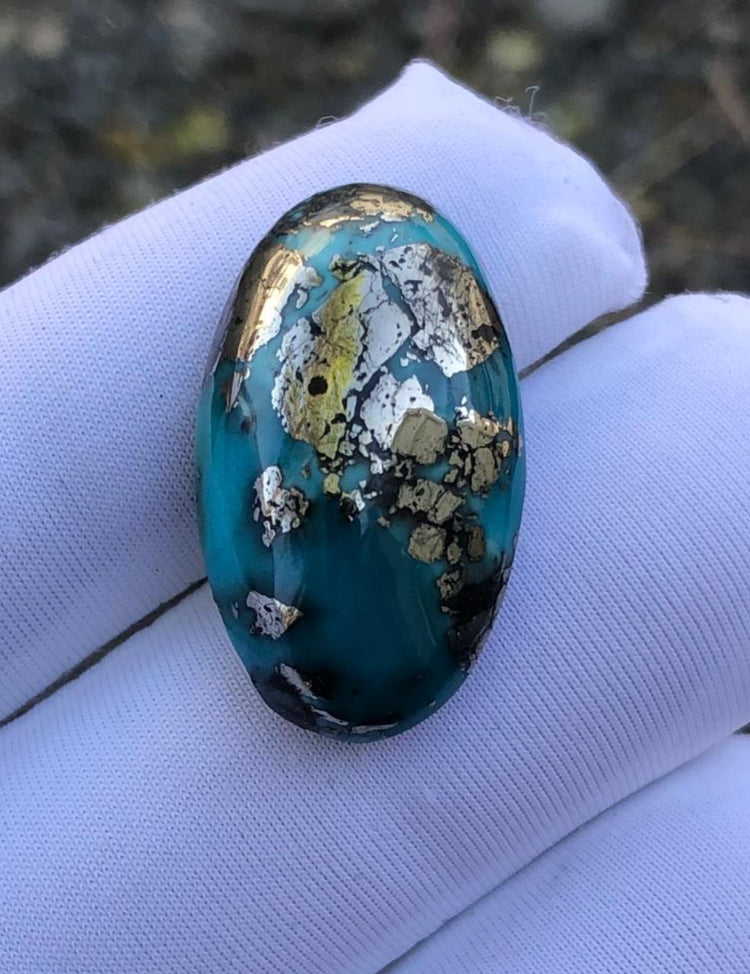 28ct Turquoise with Pyrite, Natural Feroza Stone Dimension 25x14mm