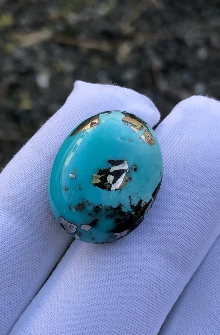 37ct Turquoise with Pyrite, Natural Feroza Stone Dimension 22x17mm