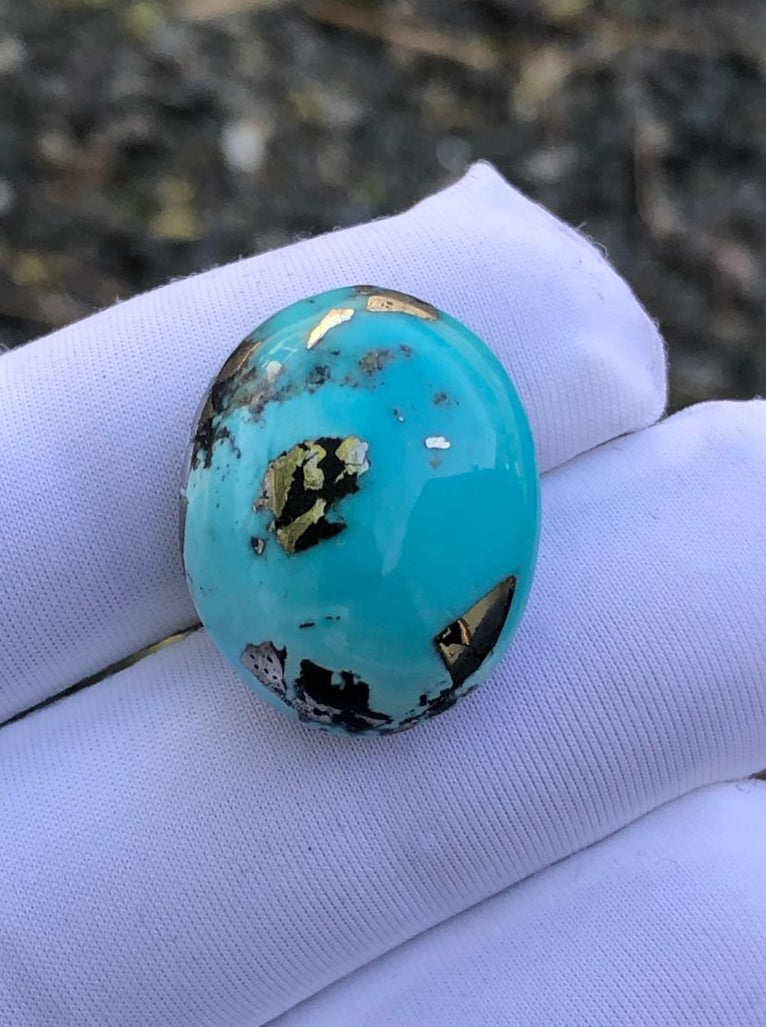 37ct Turquoise with Pyrite, Natural Feroza Stone Dimension 22x17mm