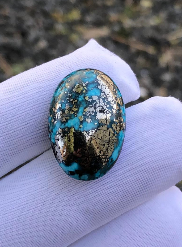 22ct Turquoise with Pyrite, Natural Feroza Stone Dimension 23x14mm