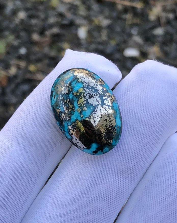 22ct Turquoise with Pyrite, Natural Feroza Stone Dimension 23x14mm