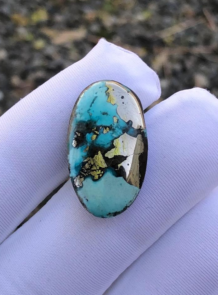 22ct Turquoise with Pyrite, Natural Feroza Stone Dimension 24x13mm