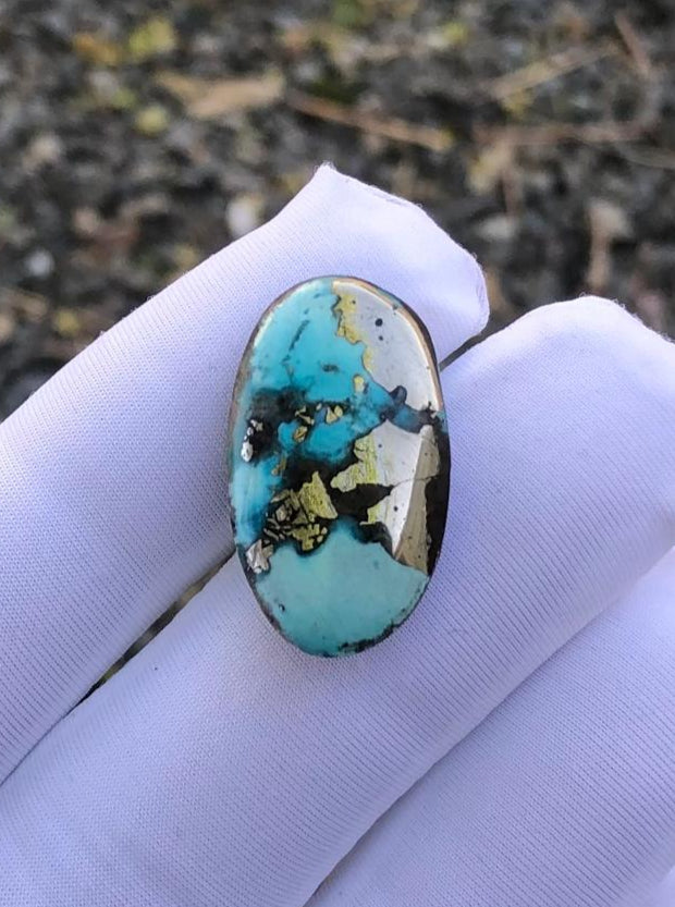 22ct Turquoise with Pyrite, Natural Feroza Stone Dimension 24x13mm