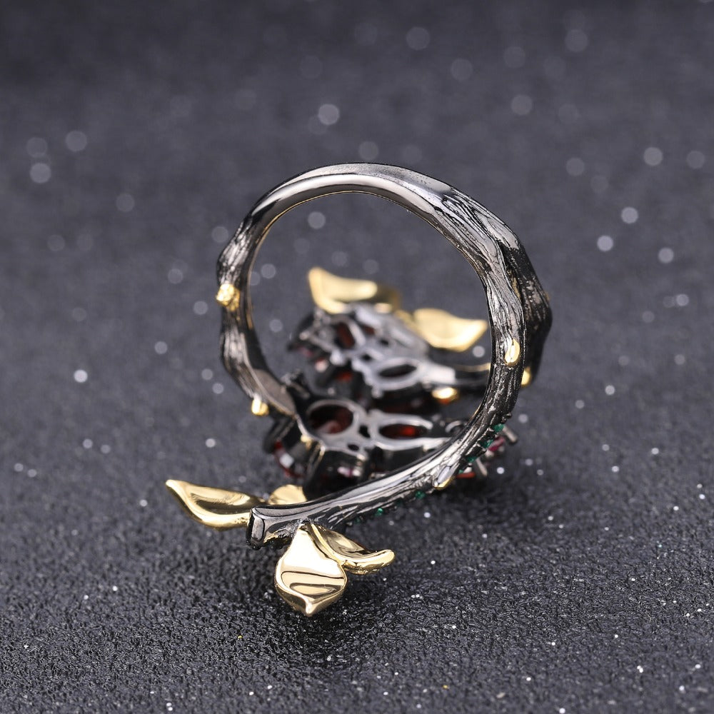 Natural Garnet Branch Butterfly Rings for Women Jewelry 925 Sterling Silver Adjustable Ring