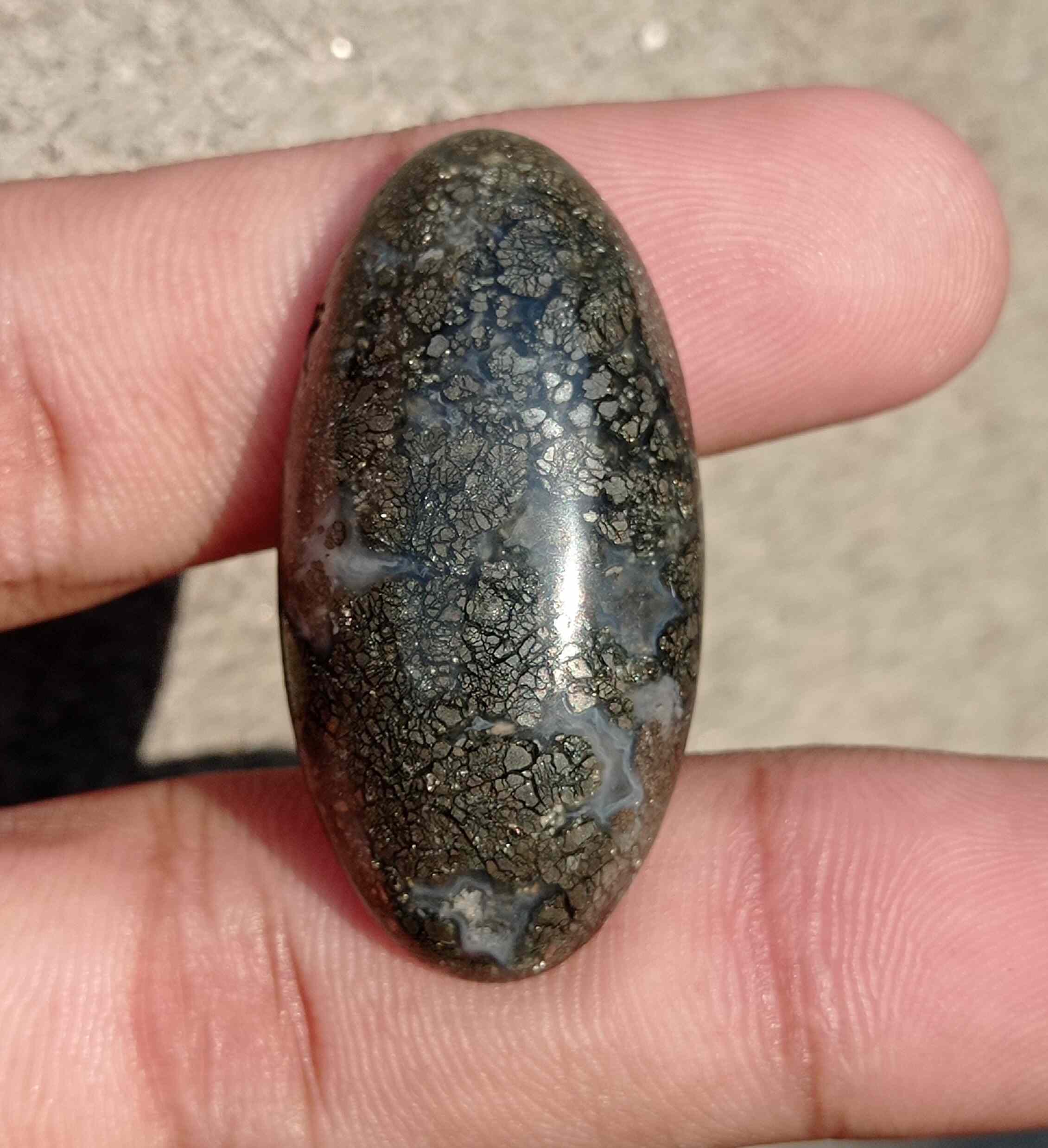 Natural Rare Marcasite Cabochon in Quartz