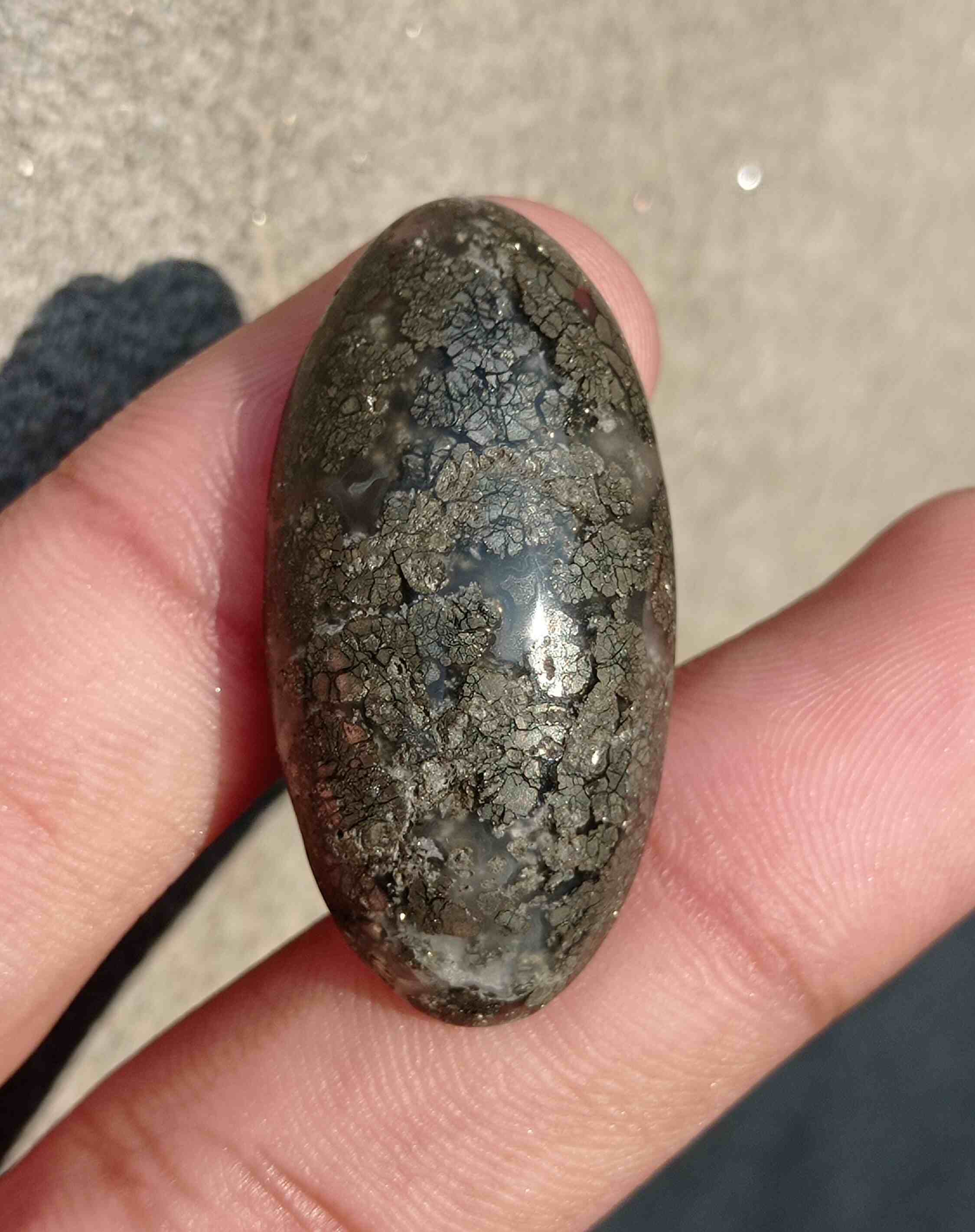 Natural Rare Marcasite Cabochon in Quartz