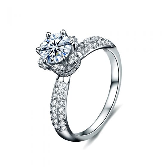 Elegant Women Moissanite Diamond Anti Tarnish Ring, Crown 925 Sterling Silver Ring, Perfect Gift for Her