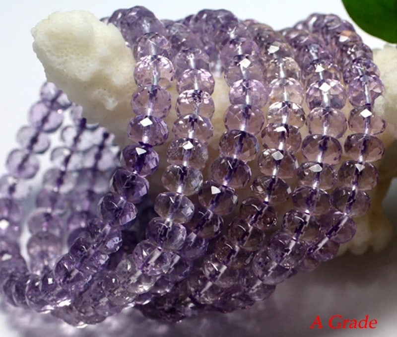 Natural Amethyst Faceted Beads Gemstone Bracelet, Sizes 7-8mm