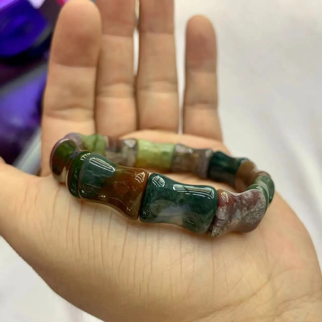 Natural Bloodstone/Heliotrope Stone Beads Gemstone Bracelet, Bangle For Men For Women,