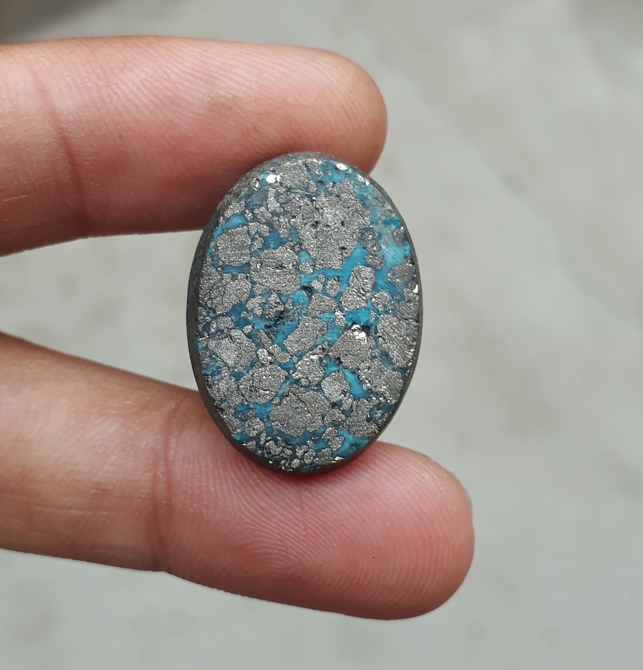 Natural Turquoise with Pyrite - Blue Matrix Turquoise - Shajri Feroza-58.4Ct