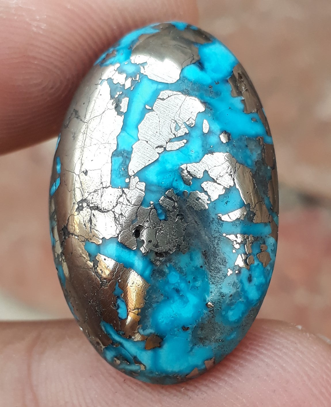 Natural Turquoise with Pyrite - Blue Matrix Turquoise - Shajri Feroza-49.3Ct