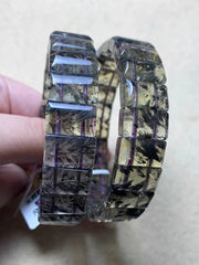 Natural Cacoxenite Purple Gold Rutilated Quartz Gemstone Bracelet, Bead Sizes 16x12mm