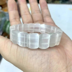 White Calcite / Selenite Stone Beads Gemstone Bracelet, Bangle For Women For Men,