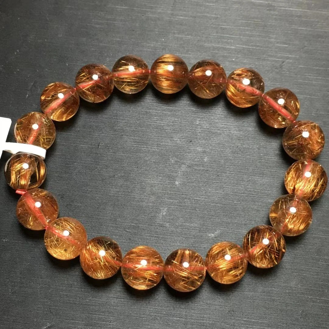 Natural AAA Copper Rutilated Quartz Gemstone Bracelet, Size 10.6mm