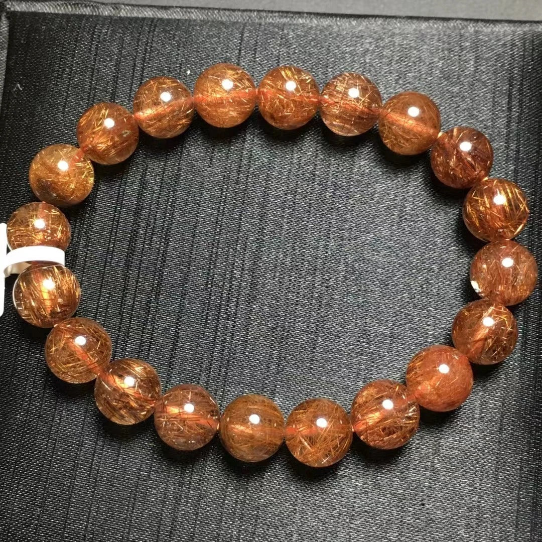 Natural Copper Rutilated Quartz Gemstone Bracelet, Size 9.7mm