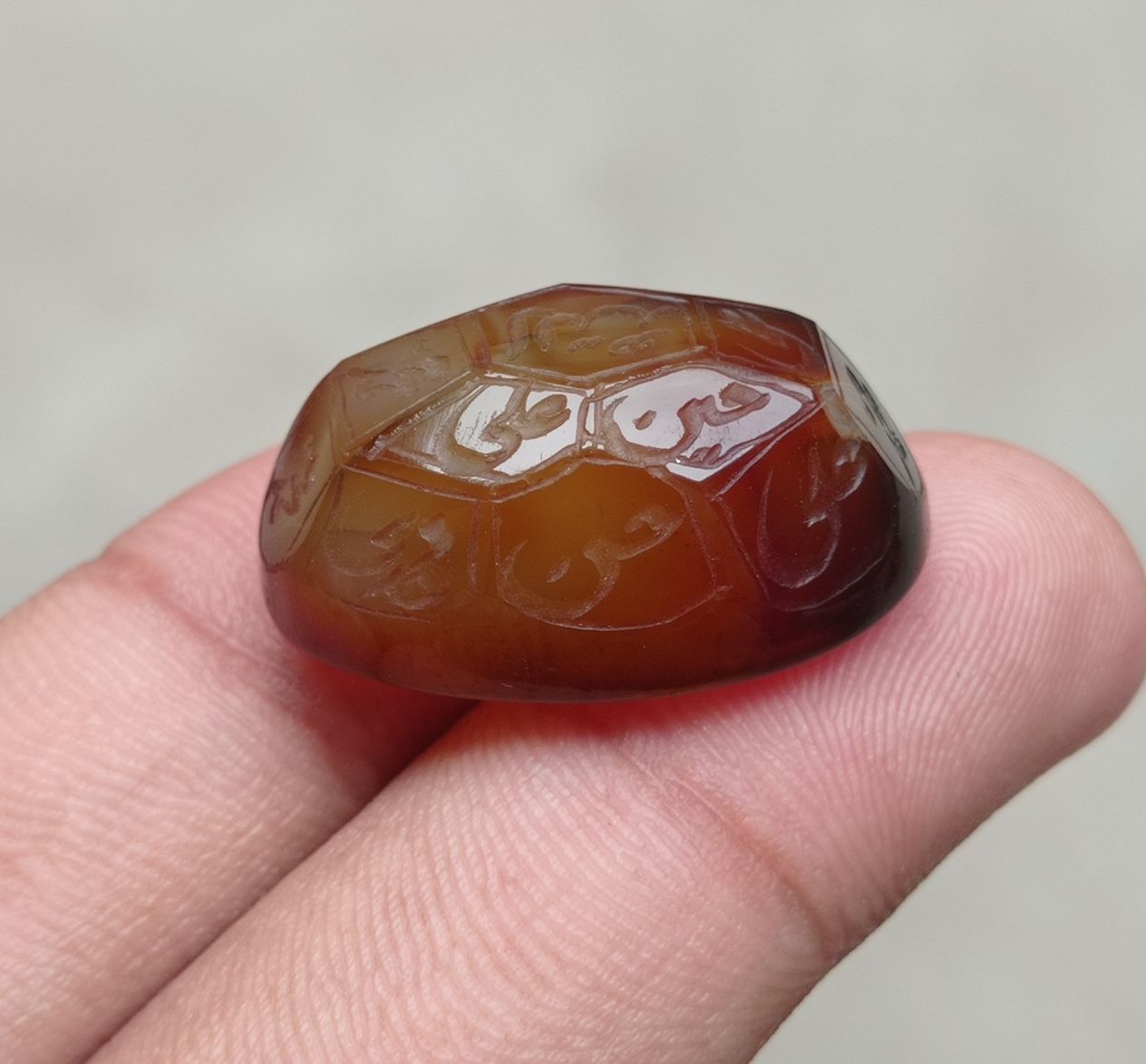 52.1ct Carnelian Carving - Engraved Aqeeq - 12 Imam Name - 29x19mm