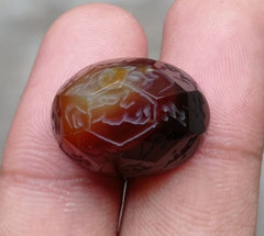 34.5ct Carnelian Carving - Engraved Aqeeq - 12 Imam Name - 22x17mm