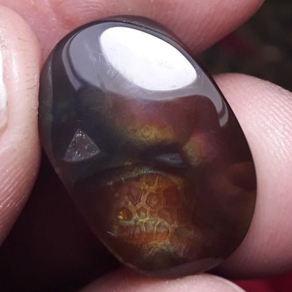 17.8 Dragon Scales Pattern, Mexican Fire Agate suitable for Ring, Rare Fire Agate - Dimensions 21x14mm