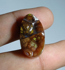 19ct Natural Long-Oval Carved Rare Mexican Fire Agate, Dimensions 26x15x6mm