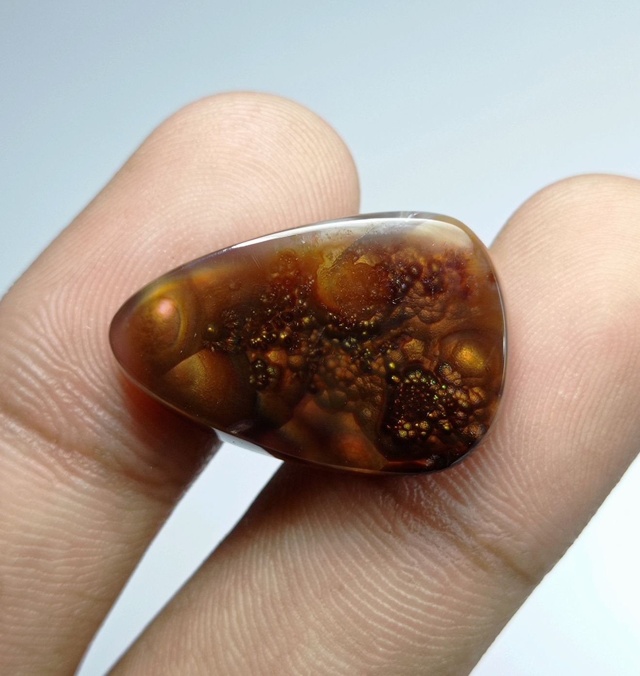 22.8ct Pear-Shaped Fire Agate Cabochon , Dimensions 26x17x6mm