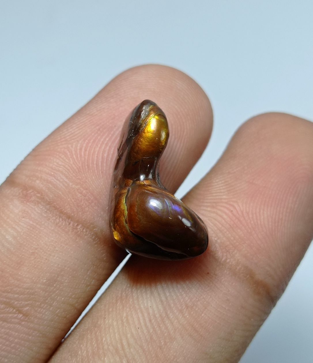 13.1ct L Shaped Natural Carved Rare Fire Agate - Dimensions 19x13x10mm