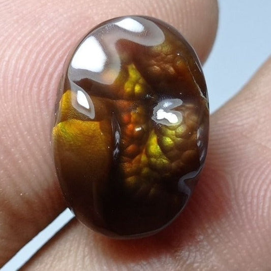 12.5ct Carved Oval Fire Agate - Perfect for ring setting , Dimensions 17x11.5x8mm