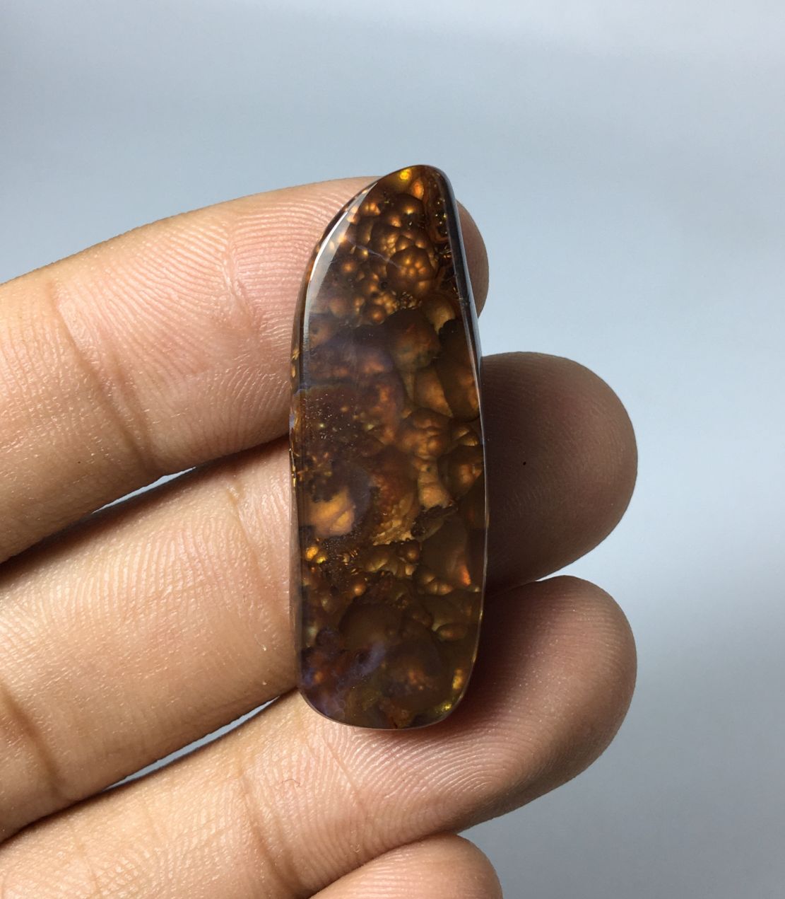 30.95ct Mexican Unique Fire Agate, Convex Bubble Pattern Fire Agate - Perfect Gemstone Gift For All, Flowery Fire Agate, Dimensions 37x13x6mm