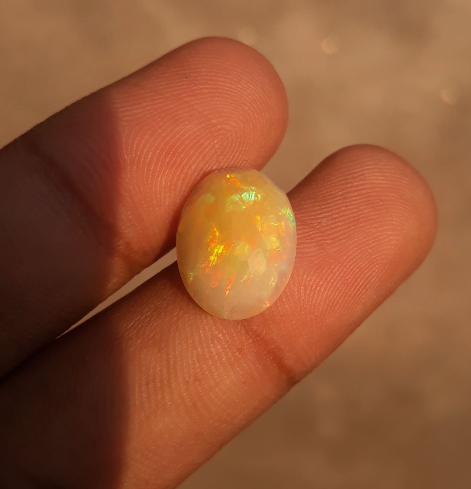 5.1ct Opal for Sale - White Fire Opal - Welo Opal - Faceted White Opal - October Birthstone -17x12mm