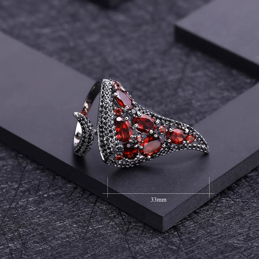Natural Red Garnet 925 Sterling Silver Gothic Vintage Jewelry Sets Anti Tarnish Drop Earrings & Ring Set Fine Gift
