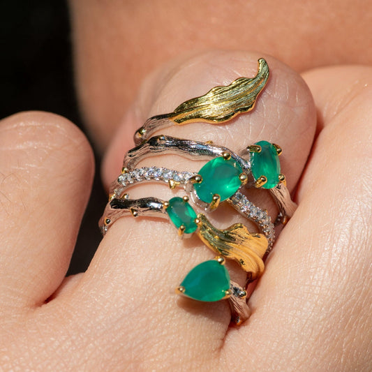 Natural Green Agate Gemstone Finger Rings 925 Sterling Sliver Fashion Band Ring For Women Gift Fine Jewelry