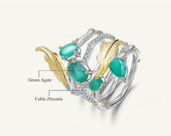 Natural Green Agate Gemstone Finger Rings 925 Sterling Sliver Fashion Band Ring For Women Gift Fine Jewelry