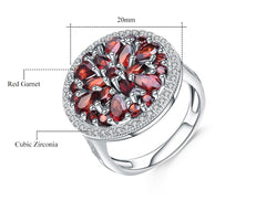Round Natural Red Garnet Gemstone Ring 925 Sterling Silver Classic Cocktail Rings Fine Jewelry