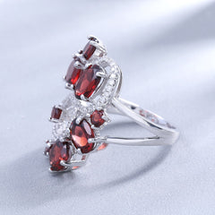 Natural Garnet Gemstone Ring 925 Sterling Silver Trendy Flowers Finger Rings Fine Jewelry