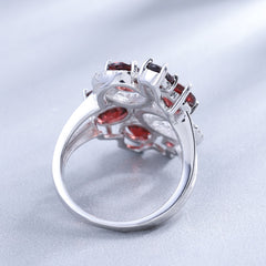 Natural Garnet Gemstone Ring 925 Sterling Silver Trendy Flowers Finger Rings Fine Jewelry