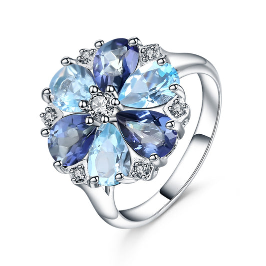 Natural Garnet Smoky Quartz Citrine Ring 925 Sterling Silver Sky Blue Topaz Party Rings