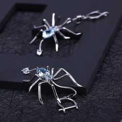 Natural Sky Blue Topaz Anti Tarnish 925 Sterling Silver Spider Design Jewelry Set Earring & Adjustable Ring Set Fine jewelry