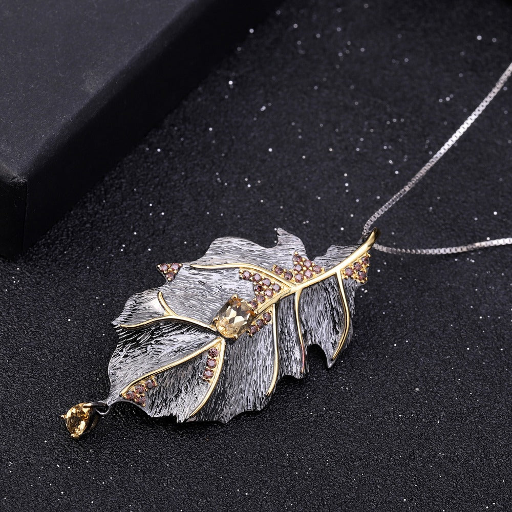 Leaf Design 925 Sterling Silver Natural Citrine Handmade Jewelry Set, Ring Earrings & Pendant Set Party jewelry set