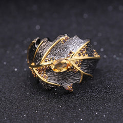 Leaf Design 925 纯银天然黄水晶手工首饰套装、戒指耳环和吊坠套装派对首饰套装